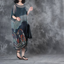 Load image into Gallery viewer, Women Vintage Loose Silk Loose Dresses Summer Blue Outfits Q28058
