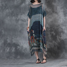 Load image into Gallery viewer, Women Vintage Loose Silk Loose Dresses Summer Blue Outfits Q28058

