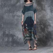 Load image into Gallery viewer, Women Vintage Loose Silk Loose Dresses Summer Blue Outfits Q28058