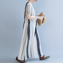 Load image into Gallery viewer, Women Loose Beige Striped Maxi Dresses Linen Clothes
