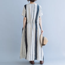 Load image into Gallery viewer, Women Loose Beige Striped Maxi Dresses Linen Clothes
