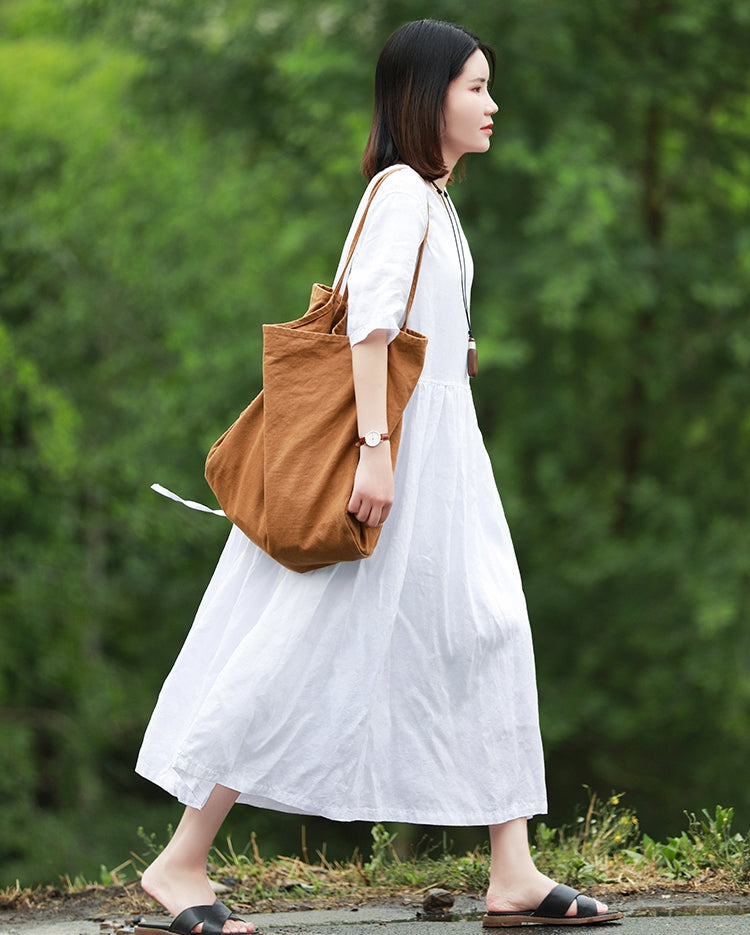 white christmas dresses Cute Summer Linen White Dresses Women Loose Cool Outfits Q10068 S