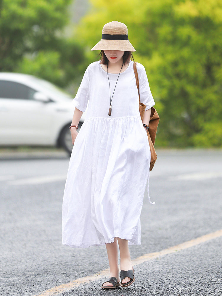 Cute Summer Linen White Dresses Women Loose Cool Outfits Q10068 S Cute Summer Linen White Dresses Women Loose Cool Outfits Q10068 S