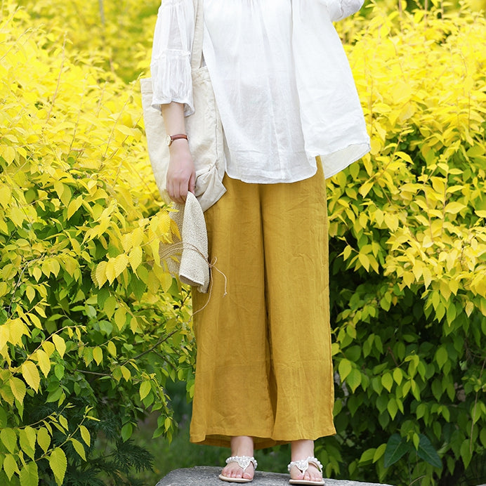 Loose Yellow Wide-leg Summer Wide-leg pants For Women K10063