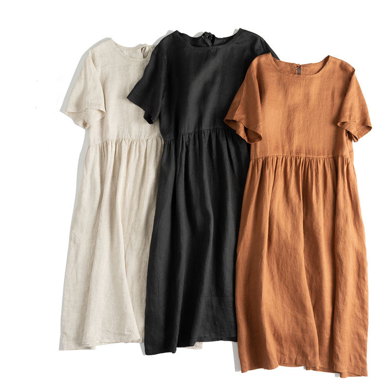 Loose Pure Color Linen Maxi Dresses Women Summer Casual Outfits L / Brown