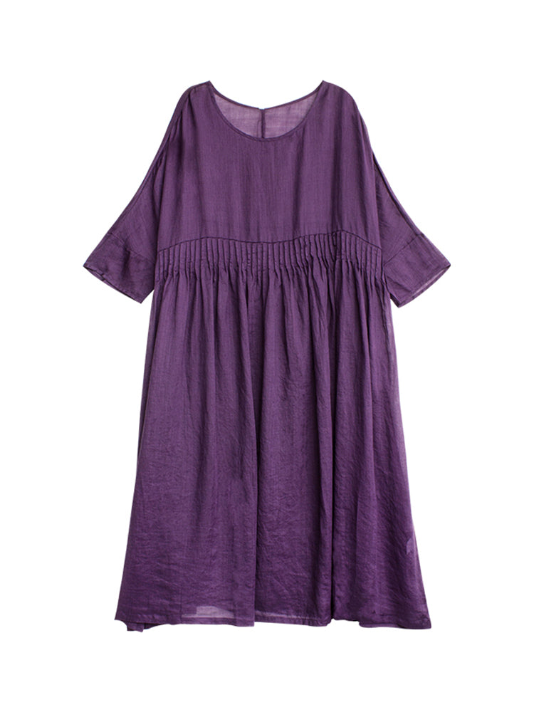 Summer Thin Linen Loose Dresses Women Casual Outfits Q19061