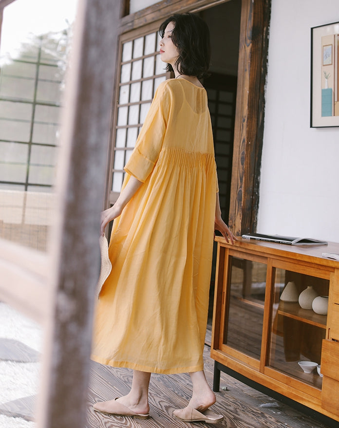Summer Thin Linen Loose Dresses Women Casual Outfits Q19061– FantasyLinen