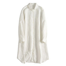 Load image into Gallery viewer, Loose White Striped Linen Shirt Dresses For Summer

