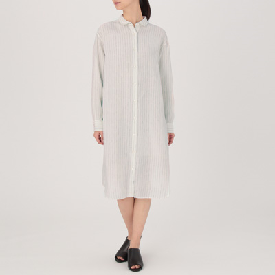 Loose White Striped Linen Shirt Dresses for Summer M