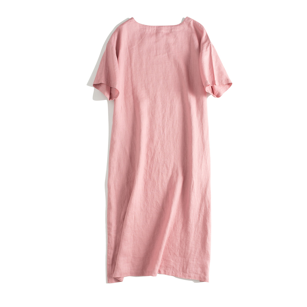 pure linen dresses Tunic Dress KAYLO draped front Women Casual Pure Color Linen
