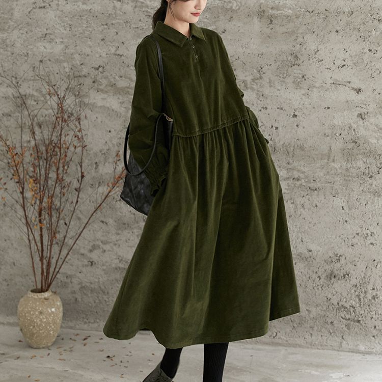 Corduroy Dress for Women, Ladies Winter Long Dress, Long Sleeve Thick Casual Dress S / Green Corduroy Dress for Women, Ladies Winter Long Dress, Long Sleeve Thick Casual Dress S / Green