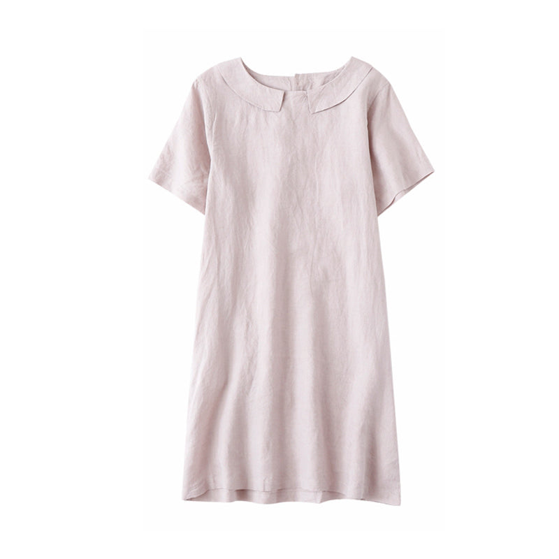 Women Simple Loose Linen Pure Color Dress Women Simple Loose Linen Pure Color Dress