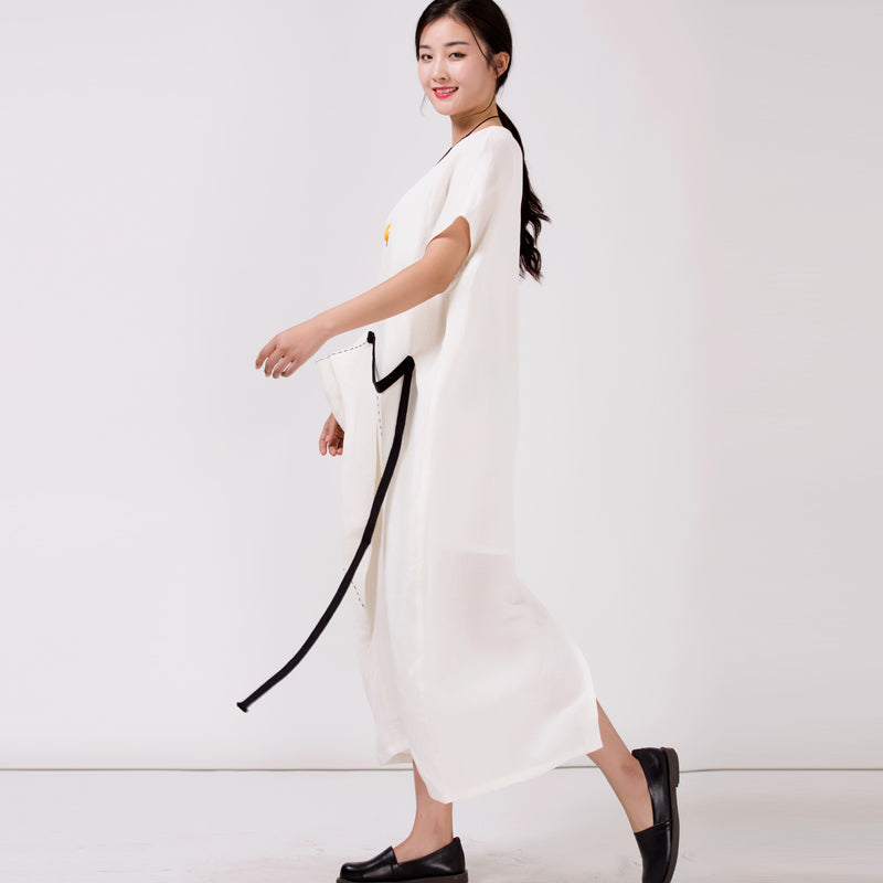 100%Linen White Long Dress For Women