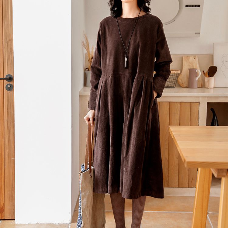 Loose Dresses for Women, Casual Winter Dress, Blue Midi Dress S / Brown Loose Dresses for Women, Casual Winter Dress, Blue Midi Dress S / Brown