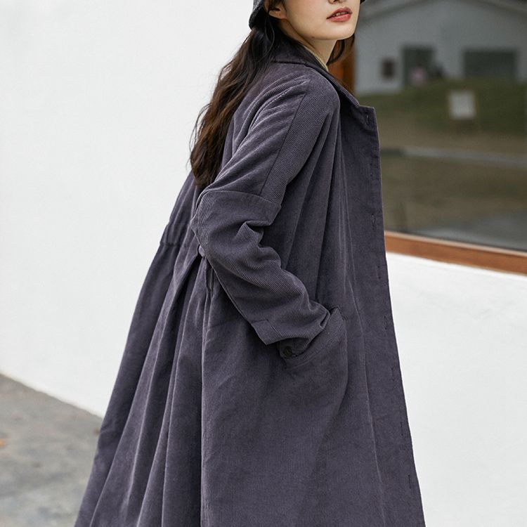 Long Winter Coats for Women Corduroy Trench Loose Casual Warm Overco FantasyLinen