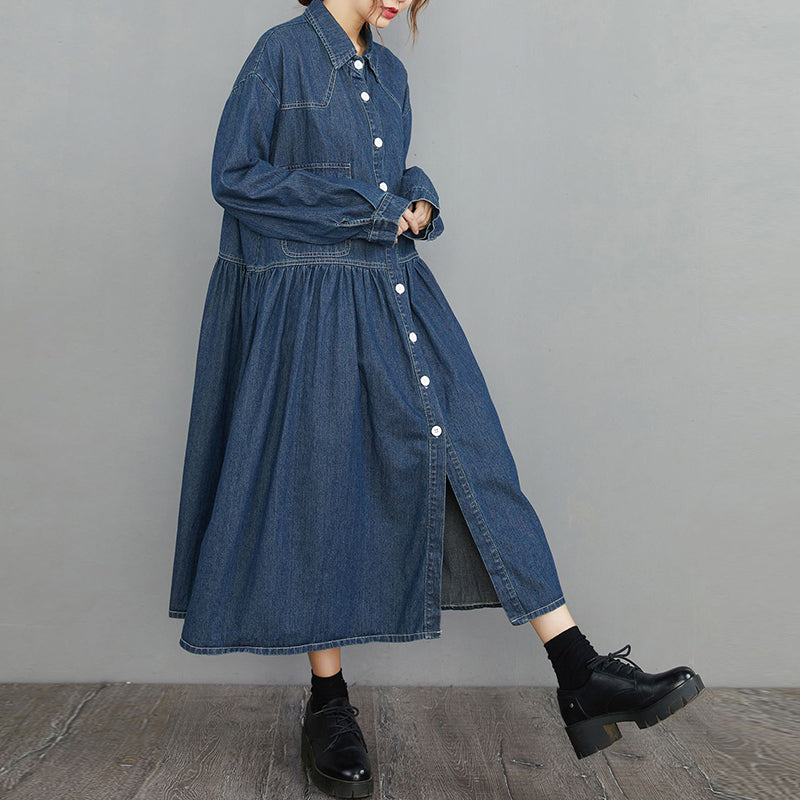 Casual Plus Size Dresses, Denim Long Dress, Casual Shirt Dress XL / Navy Blue Casual Plus Size Dresses, Denim Long Dress, Casual Shirt Dress XL / Navy Blue