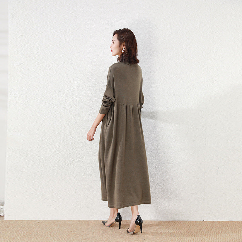 Winter Long Sleeve Dress, Wool Dresses for Women, Causal Long Button Up Dress L / Khaki Winter Long Sleeve Dress, Wool Dresses for Women, Causal Long Button Up Dress L / Khaki