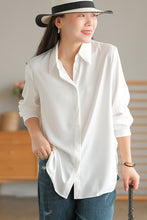 Load image into Gallery viewer, Women&#39;s Long Sleeve Shirt, Cotton Shirts for Women, White Work Shirts
