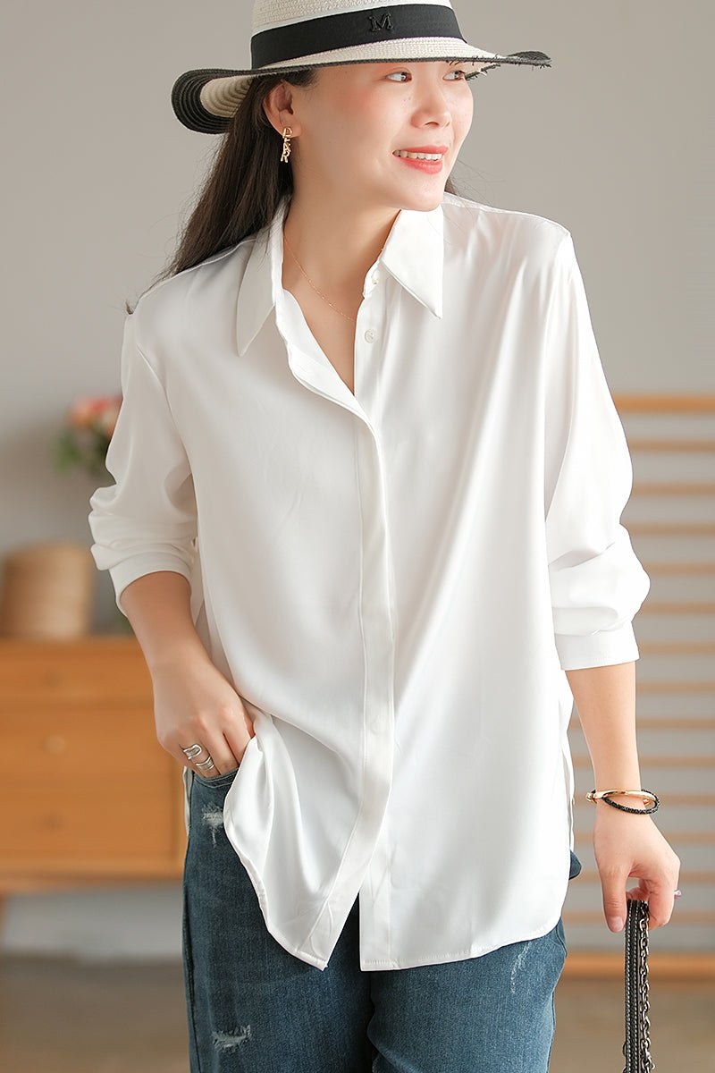 Women's Long Sleeve Shirt, Cotton Shirts for Women, White Work Shirts M(Black Available) Women's Long Sleeve Shirt, Cotton Shirts for Women, White Work Shirts M(Black Available)