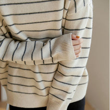 Load image into Gallery viewer, Wool Pullover Sweater for Ladies, Casual Crew-Neck Sweater, Winter Strips Sweater
