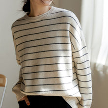 Load image into Gallery viewer, Wool Pullover Sweater for Ladies, Casual Crew-Neck Sweater, Winter Strips Sweater