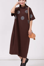Load image into Gallery viewer, Women Turtleneck Polka Dots Casual Loose Dress
