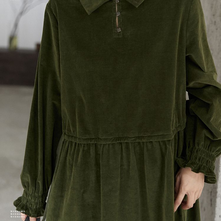 Corduroy Dress for Women, Ladies Winter Long Dress, Long Sleeve Thick Casual Dress S / Green Corduroy Dress for Women, Ladies Winter Long Dress, Long Sleeve Thick Casual Dress S / Green