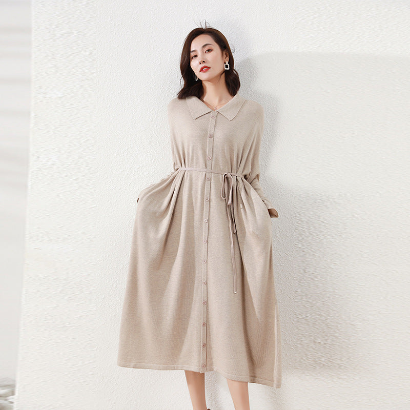 Winter Long Sleeve Dress, Wool Dresses for Women, Causal Long Button Up Dress L / Khaki Winter Long Sleeve Dress, Wool Dresses for Women, Causal Long Button Up Dress L / Khaki