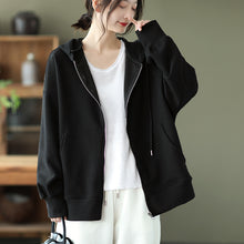 Load image into Gallery viewer, Cotton Womens Coats, Black Petite Coats, Casual Hooded Jacket