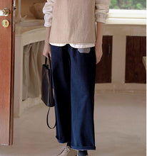 Load image into Gallery viewer, Cotton Wide Leg Jeans , Loose Denim Pants, Blue Wide Leg Trousers
