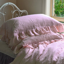 Load image into Gallery viewer, Frayed Ruffle Linen Pillow Case In Midnight Washed &amp; Softened
