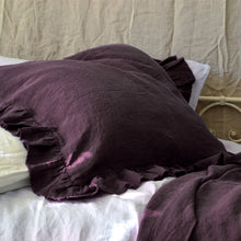Load image into Gallery viewer, Frayed Ruffle Linen Pillow Case In Midnight Washed &amp; Softened
