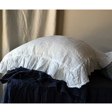 Load image into Gallery viewer, Frayed Ruffle Linen Pillow Case In Midnight Washed &amp; Softened
