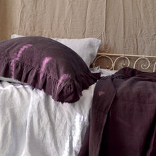 Load image into Gallery viewer, Frayed Ruffle Linen Pillow Case In Midnight Washed &amp; Softened
