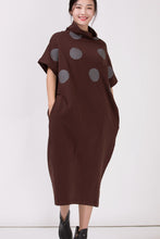 Load image into Gallery viewer, Women Turtleneck Polka Dots Casual Loose Dress
