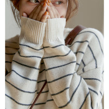 Load image into Gallery viewer, Wool Pullover Sweater for Ladies, Casual Crew-Neck Sweater, Winter Strips Sweater
