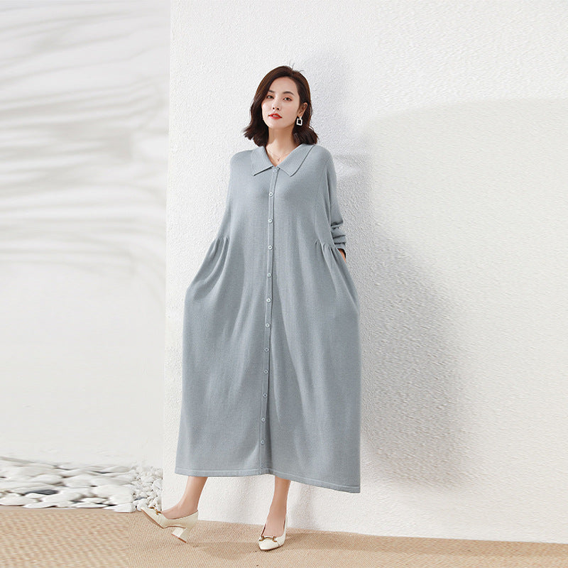 Winter Long Sleeve Dress, Wool Dresses for Women, Causal Long Button Up Dress L / Light Blue Winter Long Sleeve Dress, Wool Dresses for Women, Causal Long Button Up Dress L / Light Blue