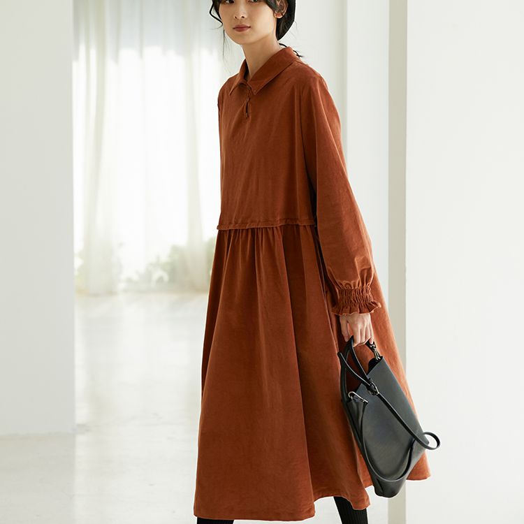 Corduroy Dress for Women, Ladies Winter Long Dress, Long Sleeve Thick Casual Dress S / Green Corduroy Dress for Women, Ladies Winter Long Dress, Long Sleeve Thick Casual Dress S / Green