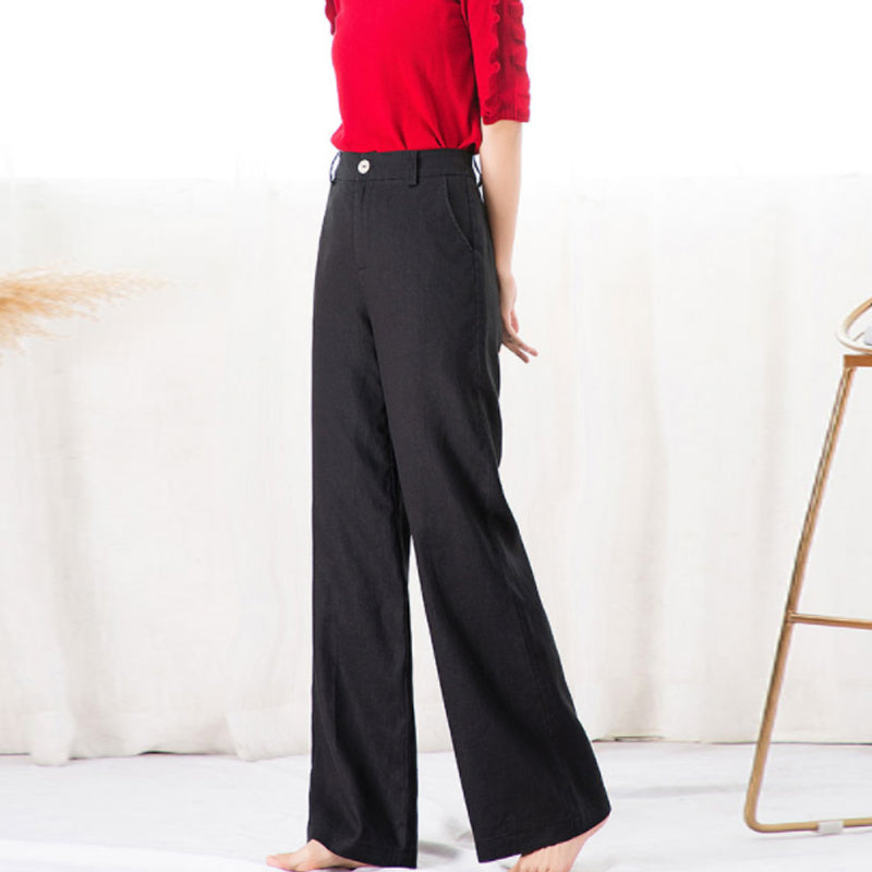 Women Linen High Waist Straight Leg Pants