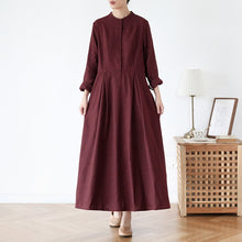 Load image into Gallery viewer, Women&#39;s Stand Collar Long SLeeves Linen Dress
