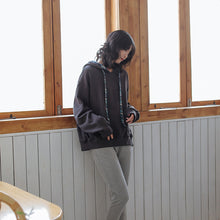 Load image into Gallery viewer, Cotton Hooded Sweatshirt, Pullover Hoodie for Women, Long Sleeve Dark Grey Fleece
