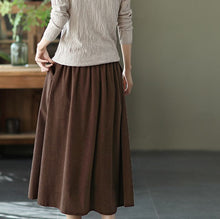 Load image into Gallery viewer, Vintage Cotton Skirt, Loose Skirt with Pocket, Casual Black Skrit,