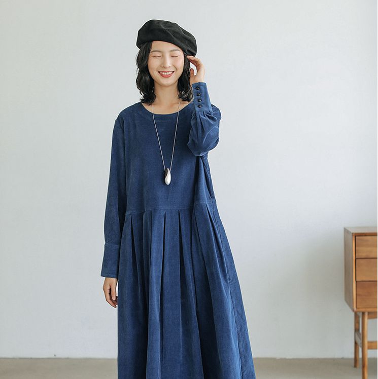 Loose Dresses for Women, Casual Winter Dress, Blue Midi Dress– FantasyLinen