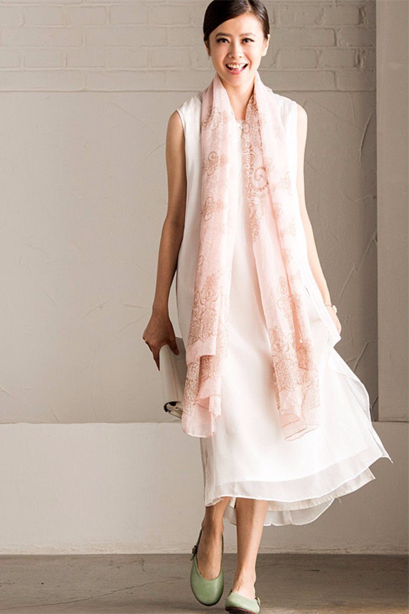 Art Embroidered White Simple Long Dress Summer Women Dress Q295A XS