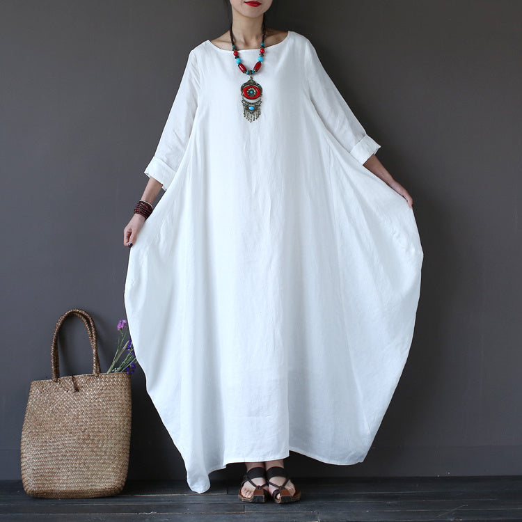 White Bat Sleeve Causel Long Dress Plus Size Oversize Women Clothes 1638