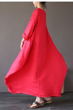 Load image into Gallery viewer, Red Bat Sleeve Causel Long Dress Plus Size Oversize Women Clothes 1638 - FantasyLinen
