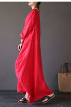 Load image into Gallery viewer, Red Bat Sleeve Causel Long Dress Plus Size Oversize Women Clothes 1638 - FantasyLinen

