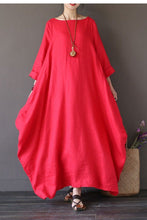 Load image into Gallery viewer, Red Bat Sleeve Causel Long Dress Plus Size Oversize Women Clothes 1638 - FantasyLinen