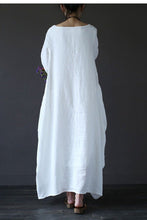 Load image into Gallery viewer, White Bat Sleeve Causel Long Dress Plus Size Oversize Women Clothes 1638 - FantasyLinen
