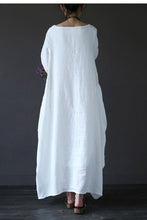 Load image into Gallery viewer, White Bat Sleeve Causel Long Dress Plus Size Oversize Women Clothes 1638 - FantasyLinen
